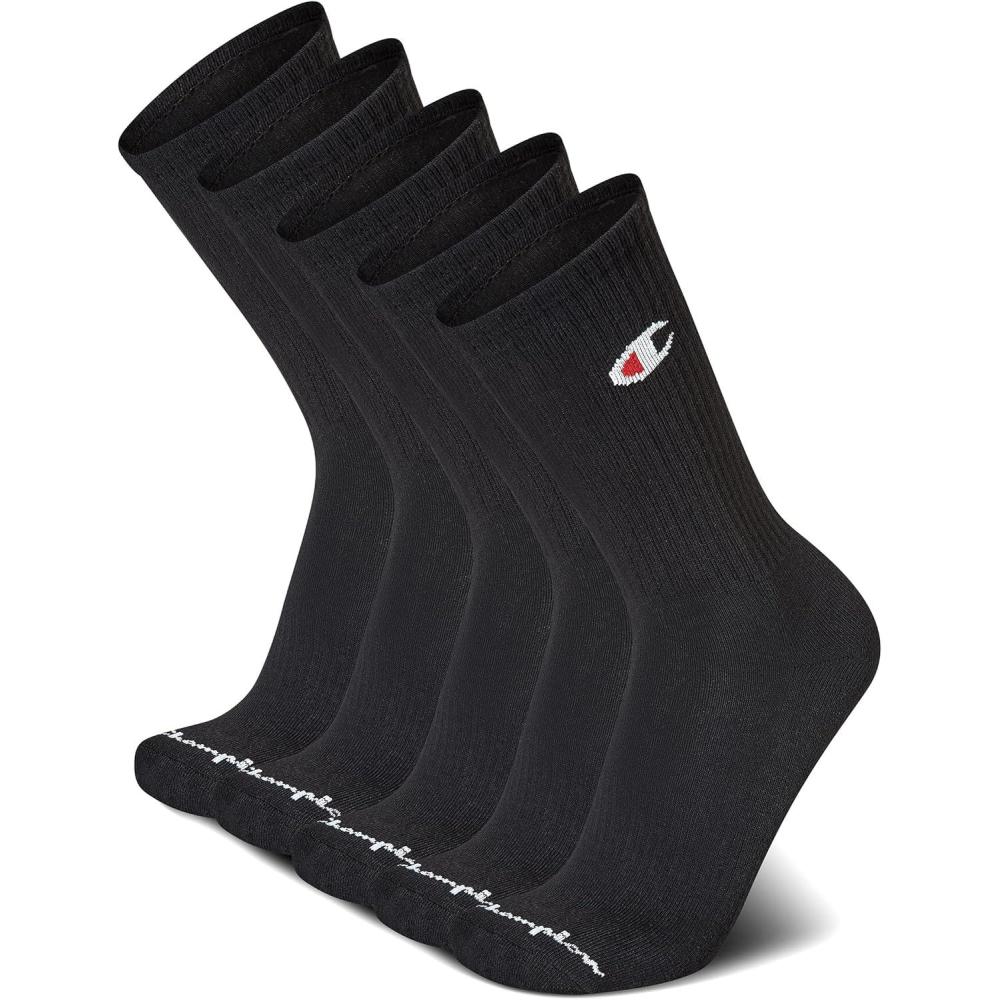 imageChampion Mens Moisturewicking Athletic Crew Socks with Cushioning ampamp Arch SupportBlack