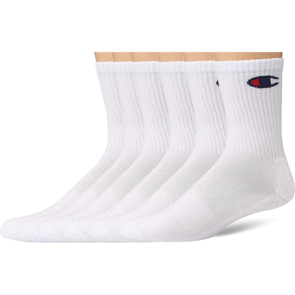 imageChampion Mens Moisturewicking Athletic Crew Socks with Cushioning ampamp Arch SupportWhite 6 Pack