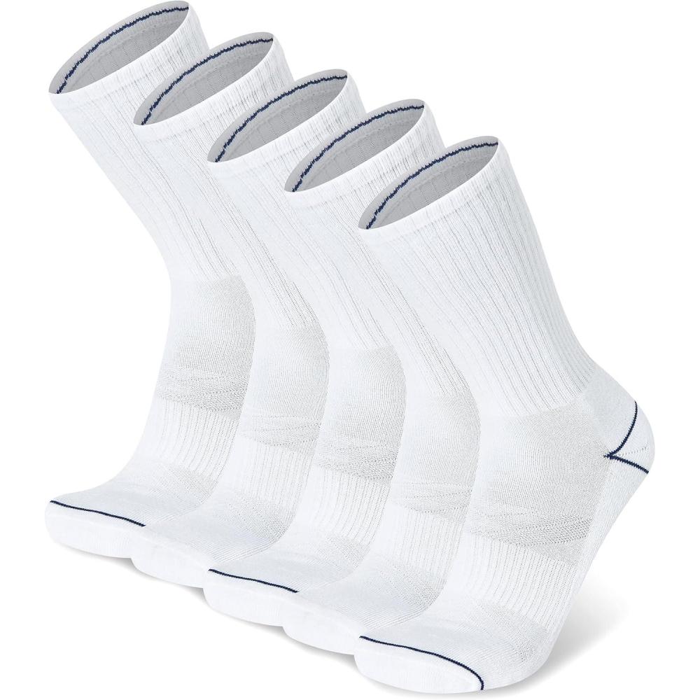 imageChampion Mens Moisturewicking Athletic Crew Socks with Cushioning ampamp Arch SupportWhite HeelToe