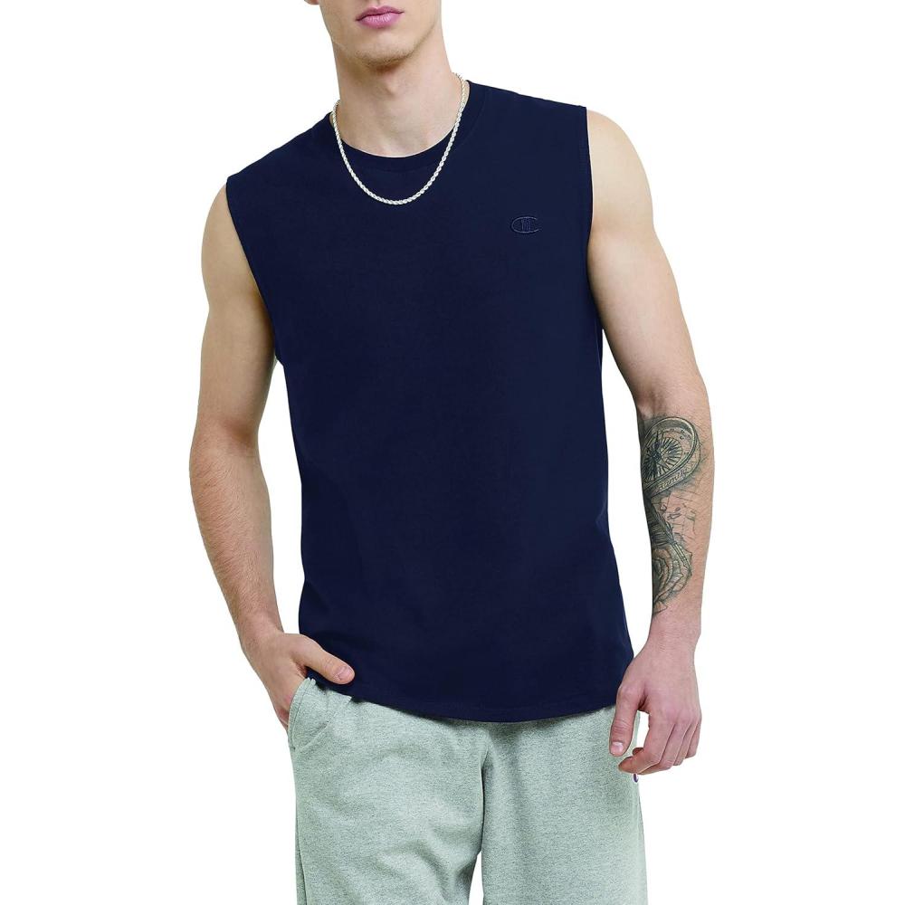 imageChampion Mens Muscle Tank Classic Graphic Muscle Tee Sleeveless Tshirt for Men Reg Or Big ampamp TallNavy  C Logo