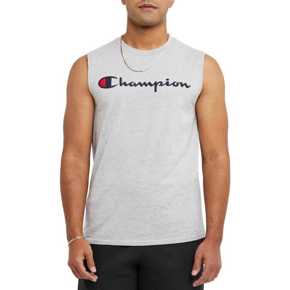 imageChampion Mens Muscle Tank Classic Graphic Muscle Tee Sleeveless Tshirt for Men Reg Or Big ampamp TallOxford Gray  Classic Script Logo