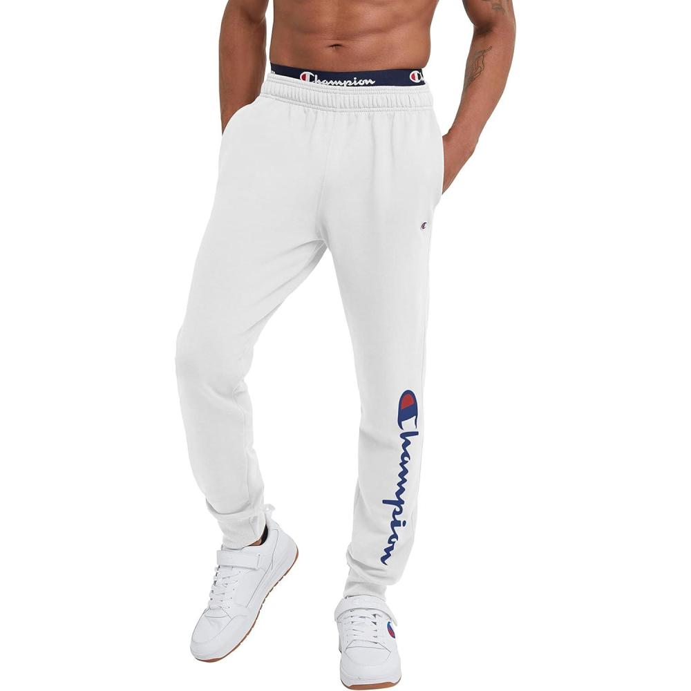 imageChampion Mens Powerblend Fleece JoggersWhite Script