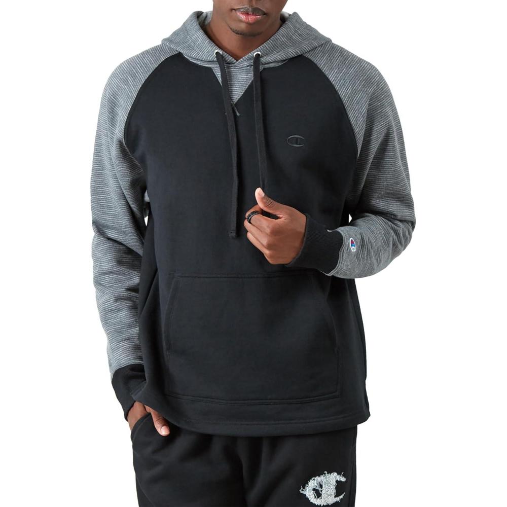 imageChampion Mens Pullover Fleece Hoodie Midweight C Logo Reg Or Big ampamp TallBlackBlackManhattan Mist C Logo