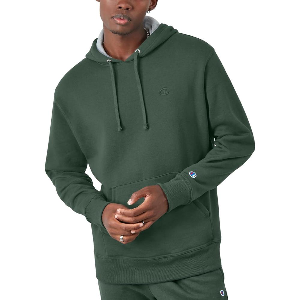 imageChampion Mens Pullover Fleece Hoodie Midweight C Logo Reg Or Big ampamp TallDark Green C Logo