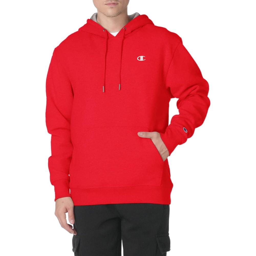 imageChampion Mens Pullover Fleece Hoodie Midweight C Logo Reg Or Big ampamp TallTeam Red ScarletWhite C Logo