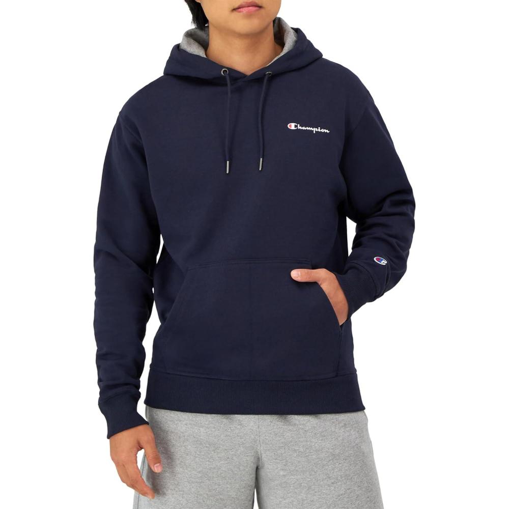 imageChampion Mens Pullover Fleece Hoodie Standard Fit Midweight C Logo Available in Regular and Big ampamp TallNavy Small Script Logo