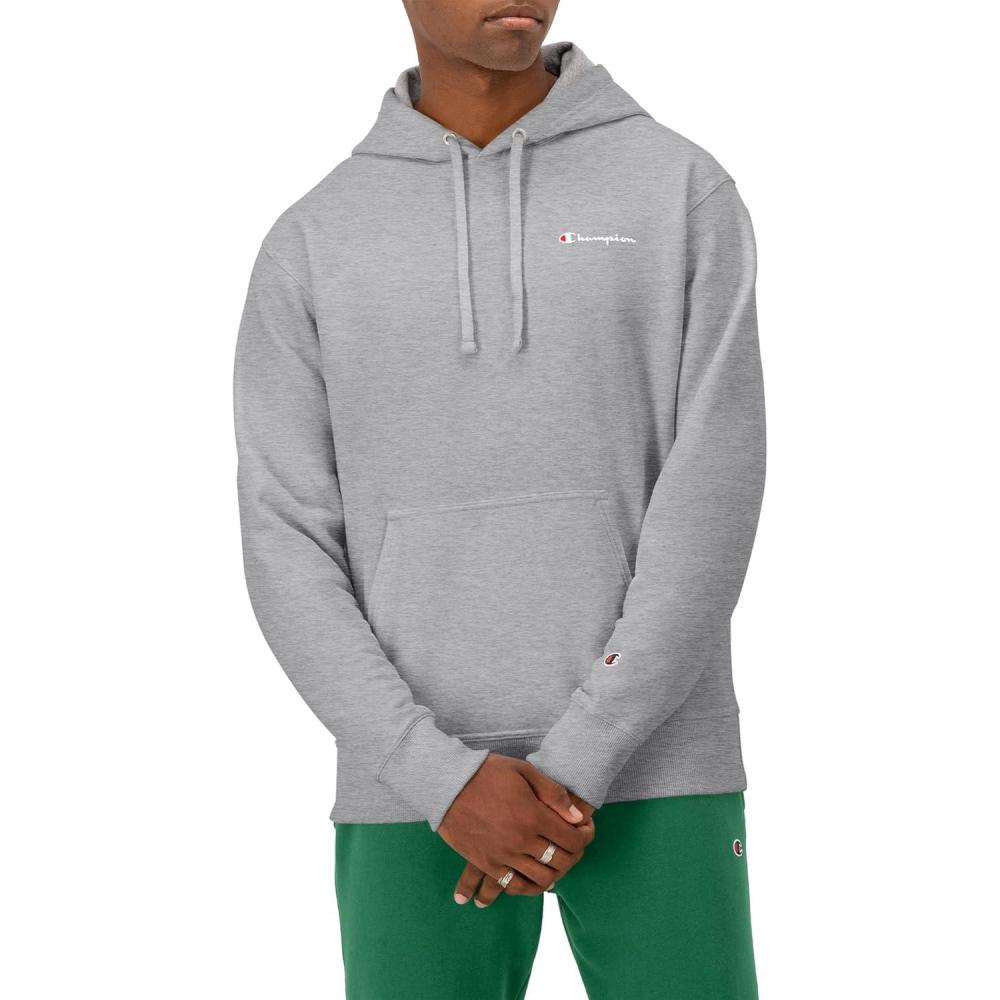 imageChampion Mens Pullover Fleece Hoodie Standard Fit Midweight C Logo Available in Regular and Big ampamp TallOxford Gray Small Script Logo