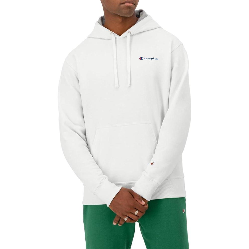 imageChampion Mens Pullover Fleece Hoodie Standard Fit Midweight C Logo Available in Regular and Big ampamp TallWhite Small Script Logo