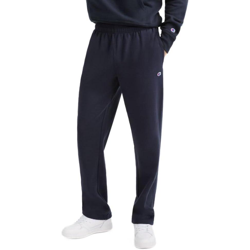 imageChampion Mens Sweatpants Fleece Openbottom Sweatpants for Men Reg Or Big ampamp TallNavy  C Patch Logo