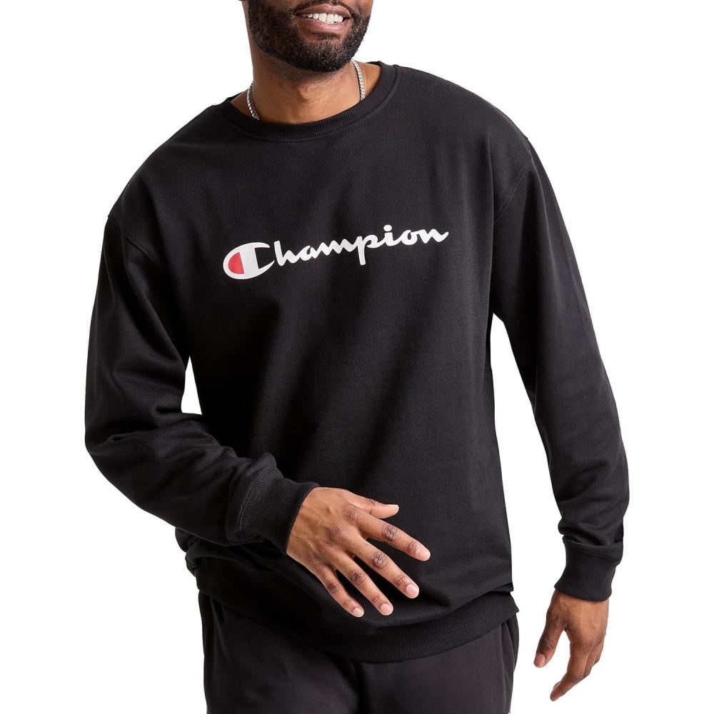 imageChampion Mens Sweatshirt Fleece Midweight Crewneck Sweatshirt Reg Or Big ampamp TallBlack Classic Script Logo
