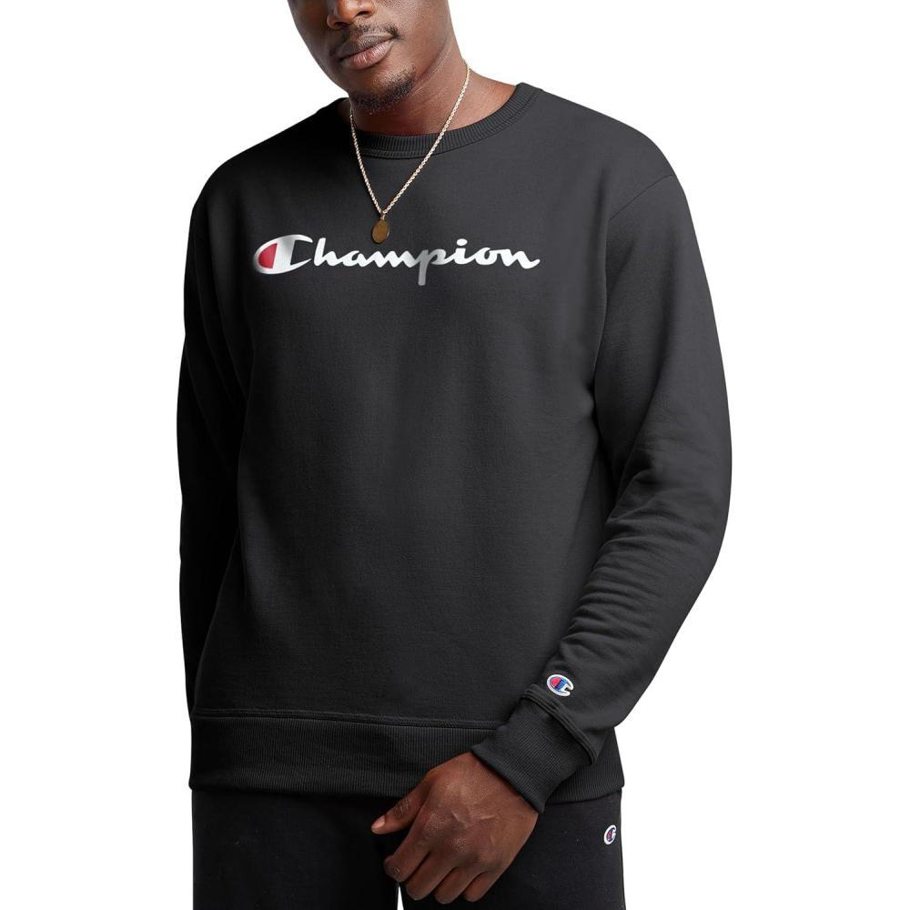 imageChampion Mens Sweatshirt Fleece Midweight Crewneck Sweatshirt Reg Or Big ampamp TallBlack Script