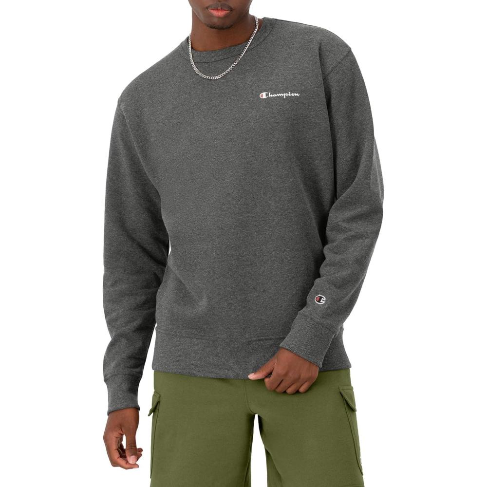 imageChampion Mens Sweatshirt Fleece Midweight Crewneck Sweatshirt Reg Or Big ampamp TallGranite Heather Small Small Script Logo