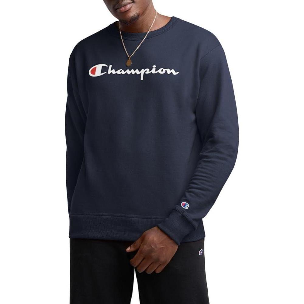 imageChampion Mens Sweatshirt Fleece Midweight Crewneck Sweatshirt Reg Or Big ampamp TallNavy Classic Script Logo