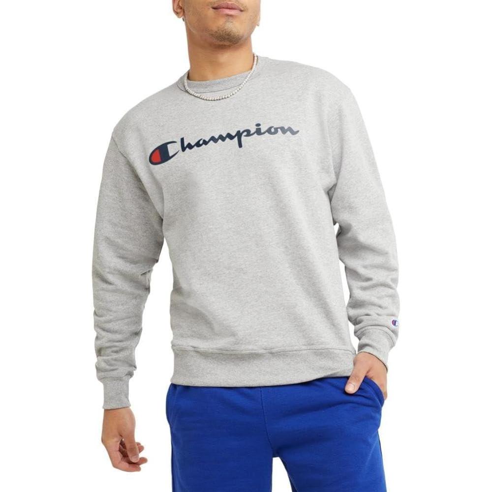 imageChampion Mens Sweatshirt Fleece Midweight Crewneck Sweatshirt Reg Or Big ampamp TallOxford Gray Classic Script Logo