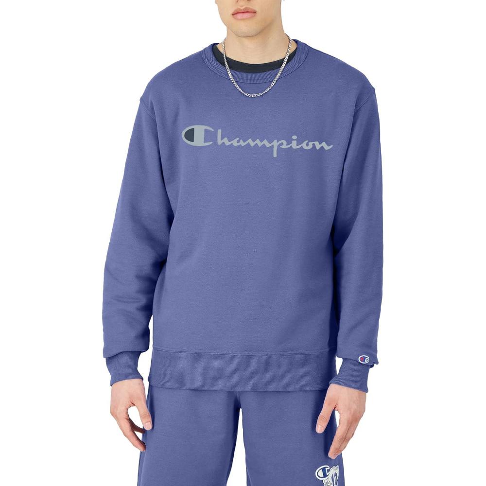 imageChampion Mens Sweatshirt Fleece Midweight Crewneck Sweatshirt Reg Or Big ampamp TallStone Crush Blue  Classic Script Logo