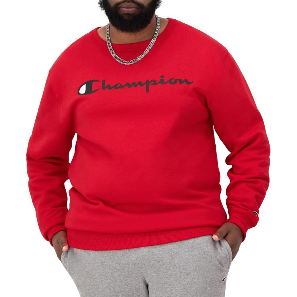imageChampion Mens Sweatshirt Fleece Midweight Crewneck Sweatshirt Reg Or Big ampamp TallTeam Red Scarlet Classic Script Logo