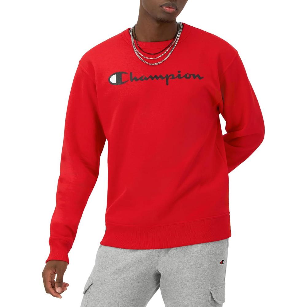 imageChampion Mens Sweatshirt Fleece Midweight Crewneck Sweatshirt Reg Or Big ampamp TallTeam Red Scarlet Script
