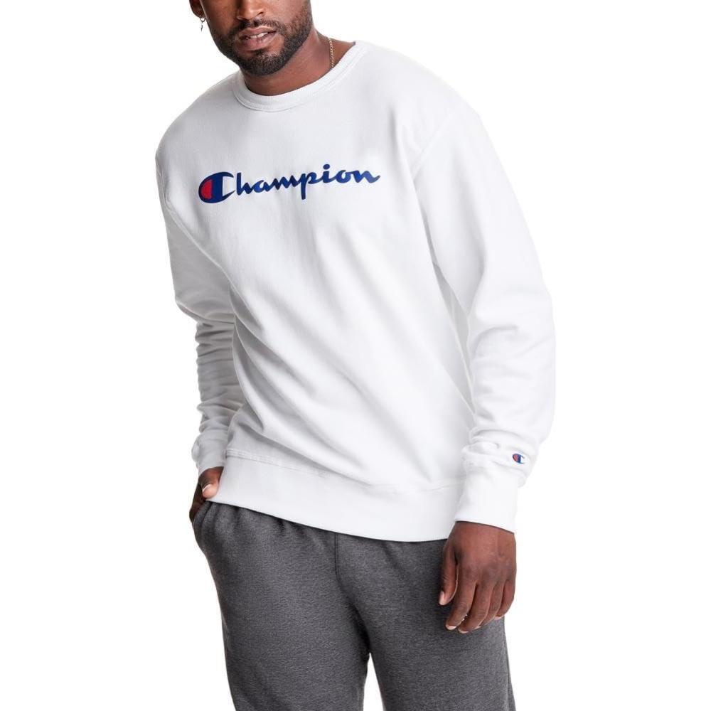 imageChampion Mens Sweatshirt Fleece Midweight Crewneck Sweatshirt Reg Or Big ampamp TallWhite Classic Script Logo