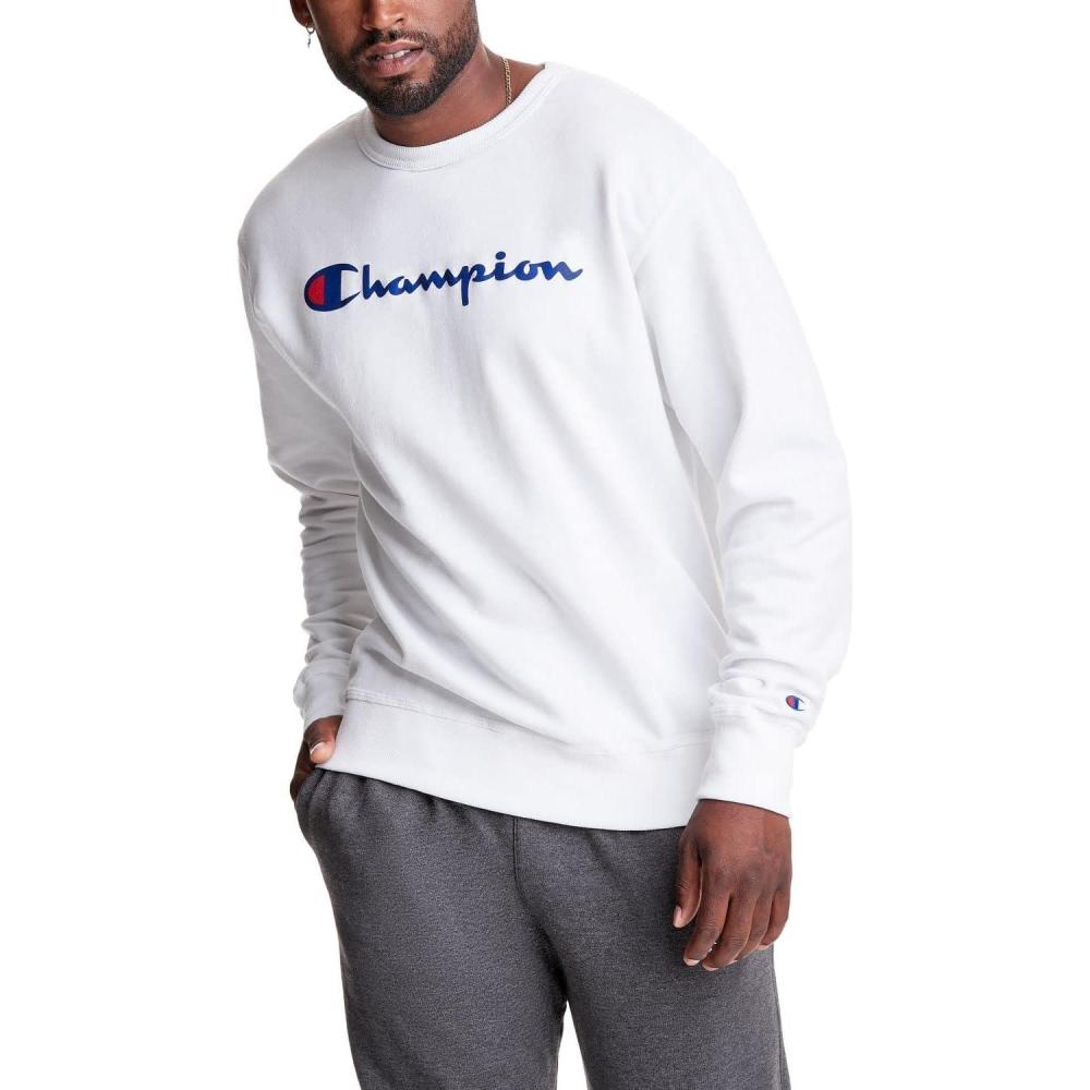 imageChampion Mens Sweatshirt Fleece Midweight Crewneck Sweatshirt Reg Or Big ampamp TallWhite Script