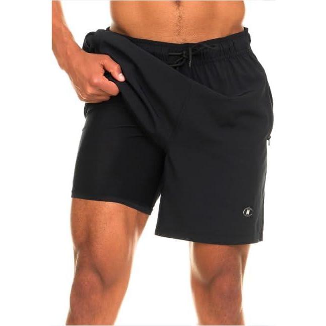 imageChampion Mens Swim Trunks with Compression Liner 2 in 1 Mens Bathing Suit Shorts 7 Inch Inseam Board Shorts for SwimmingBlack