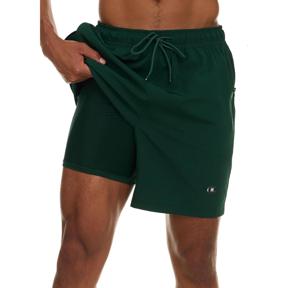 imageChampion Mens Swim Trunks with Compression Liner 2 in 1 Mens Bathing Suit Shorts 7 Inch Inseam Board Shorts for SwimmingGreen