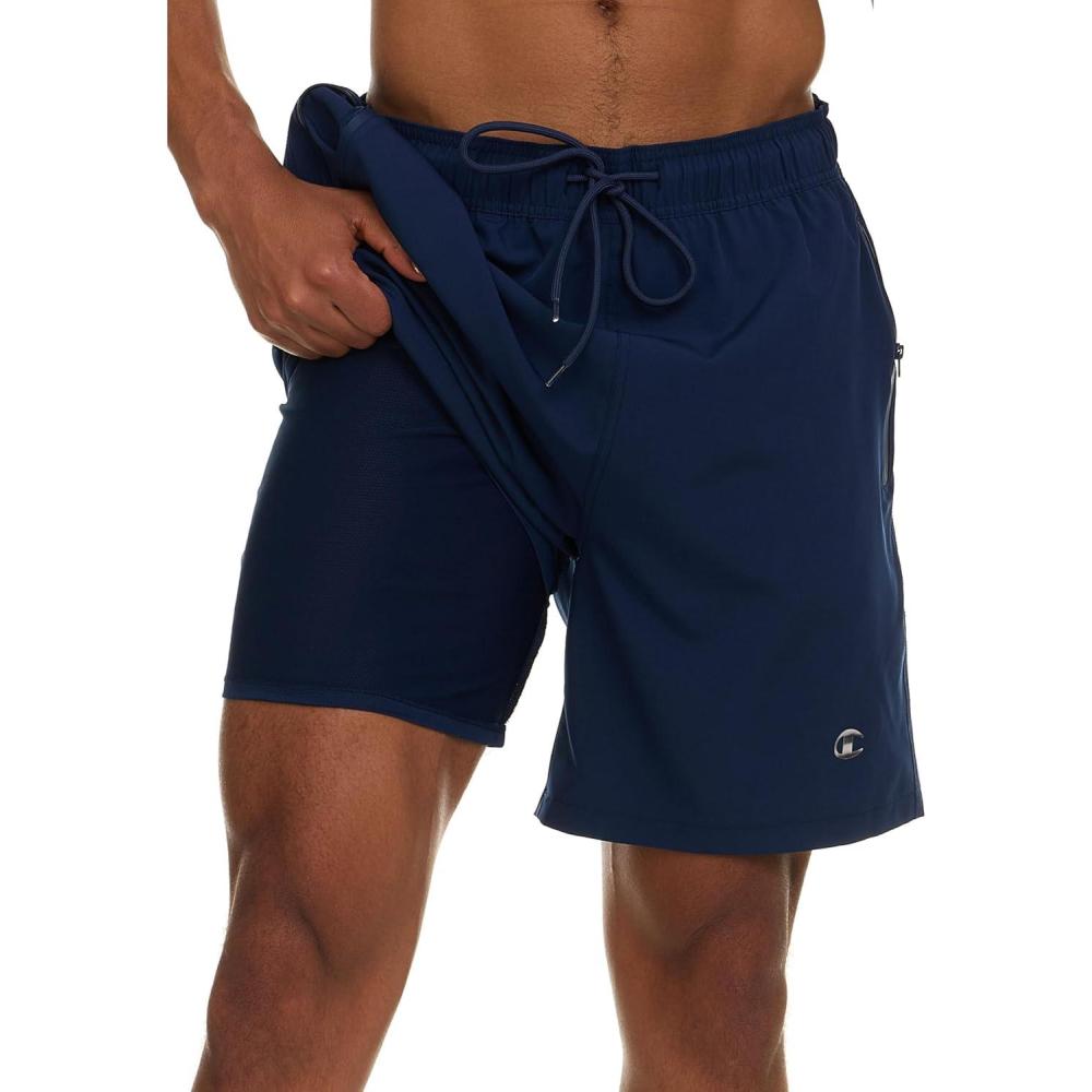 imageChampion Mens Swim Trunks with Compression Liner 2 in 1 Mens Bathing Suit Shorts 7 Inch Inseam Board Shorts for SwimmingNavy