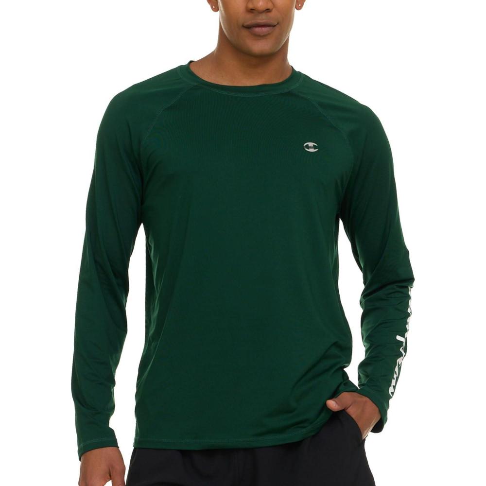 imageChampion Rash Guard for Men Long Sleeve Mens Swim Shirt for Fishing Hiking UPF 50 SPF Sun UV Protection Quick DryGreen