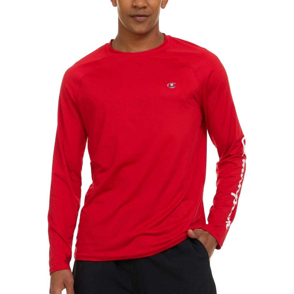 imageChampion Rash Guard for Men Long Sleeve Mens Swim Shirt for Fishing Hiking UPF 50 SPF Sun UV Protection Quick DryRed