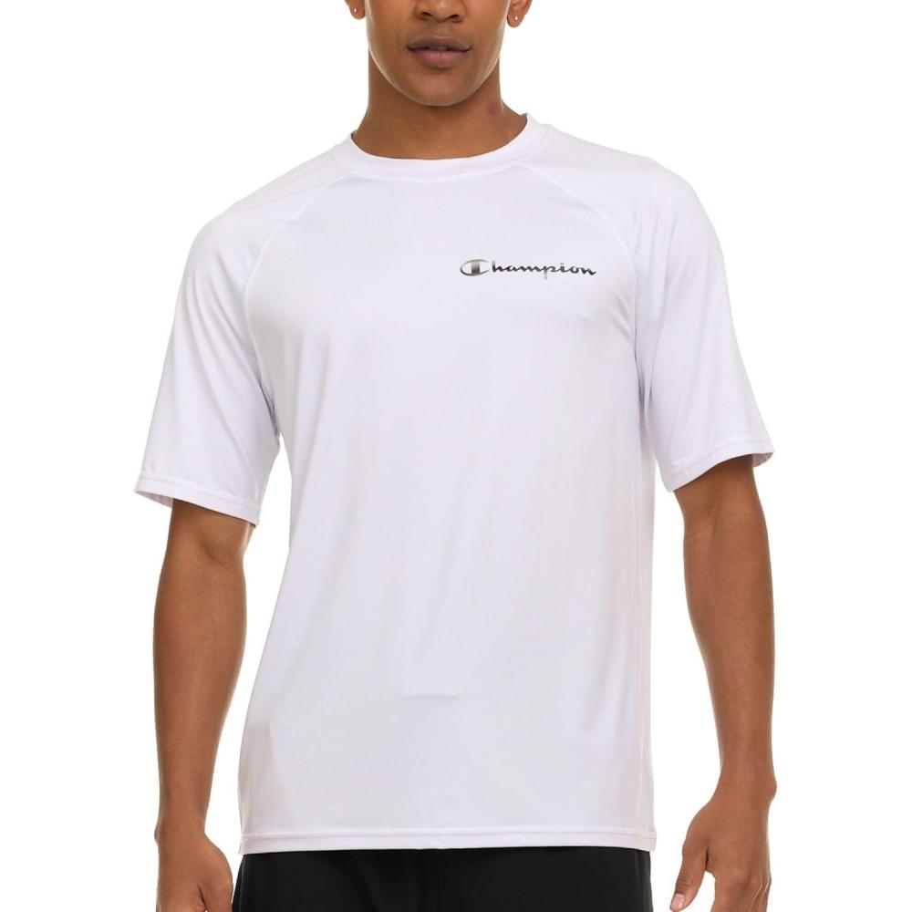 imageChampion Rash Guard for Men Short Sleeve Mens Swim Shirt Sun Shirt UPF 50 UV Protection SPF Quick Drying RashguardWhite