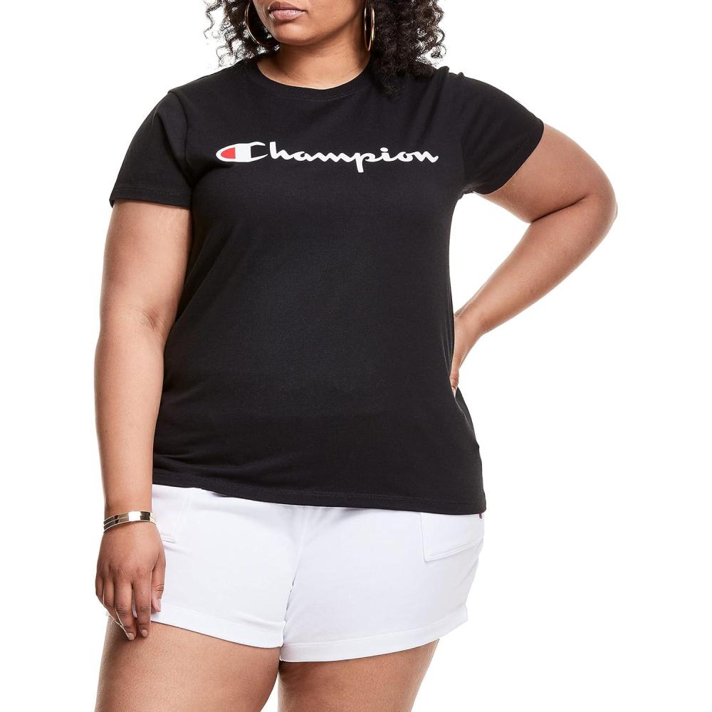 imageChampion Womens Classic Short Sleeve Graphic TShirt Standard Fit Script LogoBlack Classic Script Logo