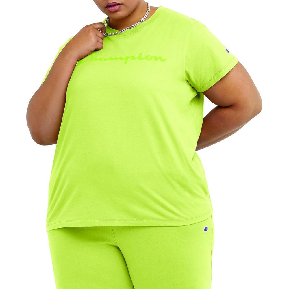 imageChampion Womens Classic Short Sleeve Graphic TShirt Standard Fit Script LogoFrozen Lime Script