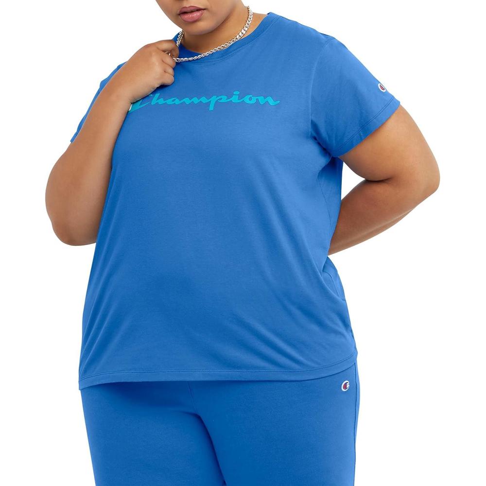 imageChampion Womens Classic Short Sleeve Graphic TShirt Standard Fit Script LogoOdyssey Script