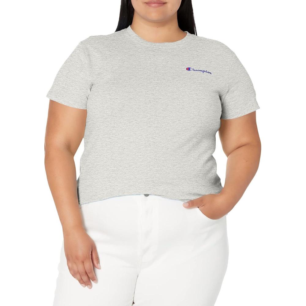 imageChampion Womens Classic Short Sleeve Graphic TShirt Standard Fit Script LogoOxford Gray Small Script