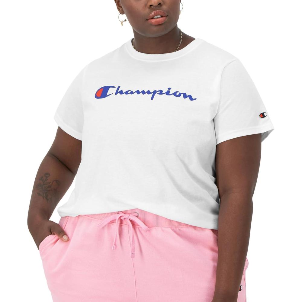 imageChampion Womens Classic Short Sleeve Graphic TShirt Standard Fit Script LogoWhite Classic Script Logo