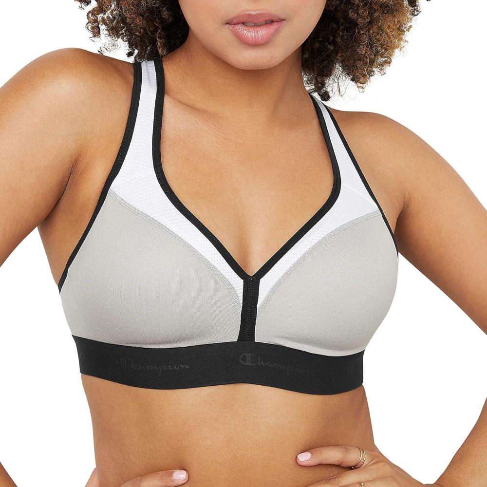 imageChampion Womens Curvy Sports Bra TexturedOxford Grey HeatherWhiteBlack