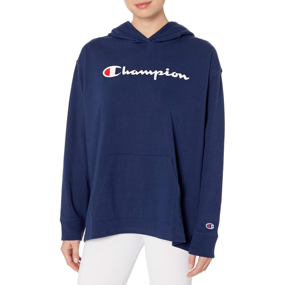 imageChampion Womens Pullover Fleece Hoodie Loose Fit Midweight Script LogoAthletic Navychampion Script