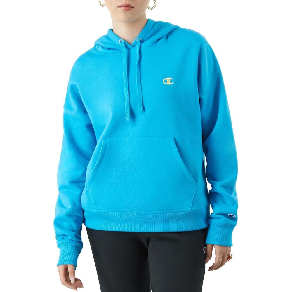 imageChampion Womens Pullover Fleece Hoodie Loose Fit Midweight Script LogoNew Palatinate Blue C Logo