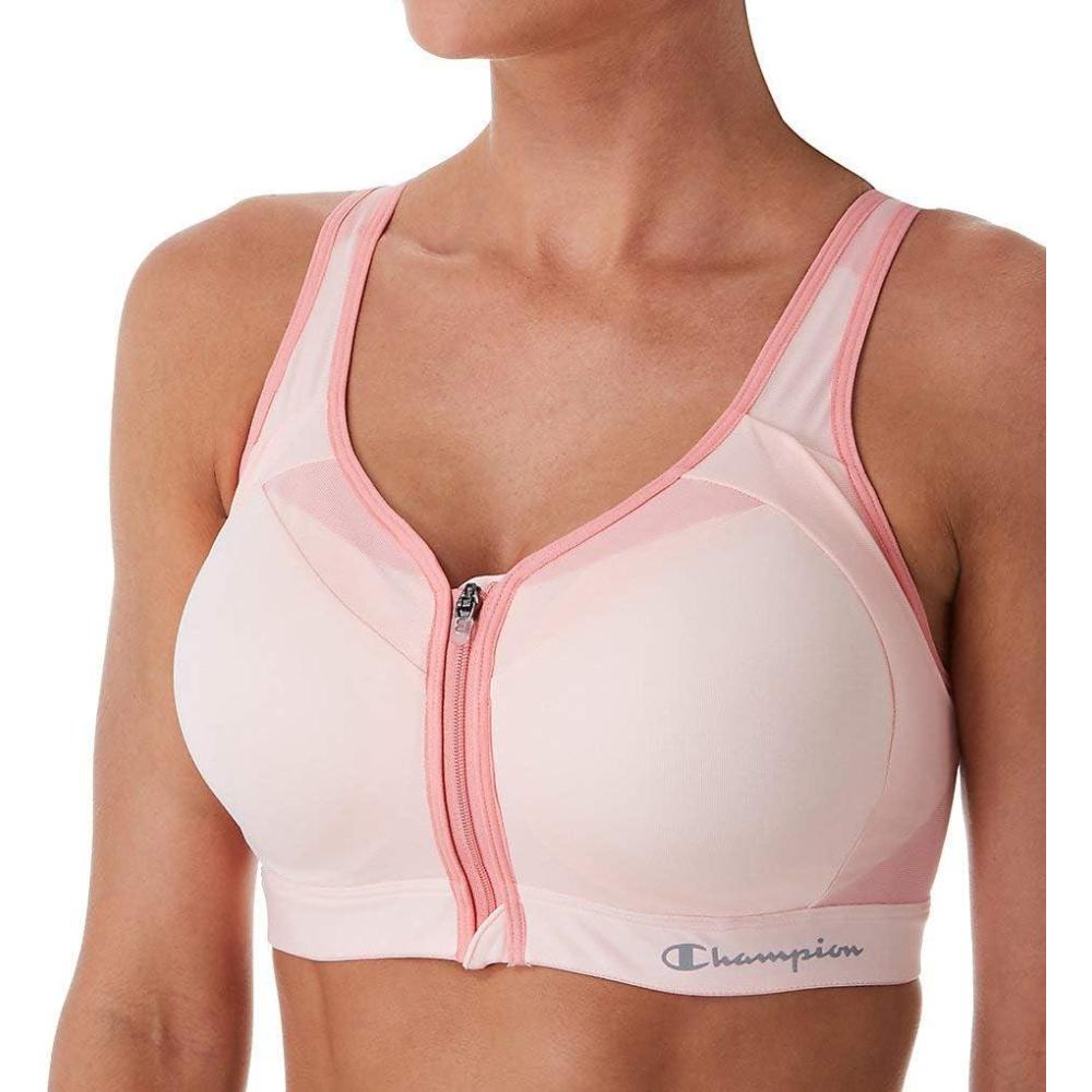 imageChampion Womens Sports Bra Motion Control Zip Highimpact Sports Bra Wirefree Bra for WomenPink