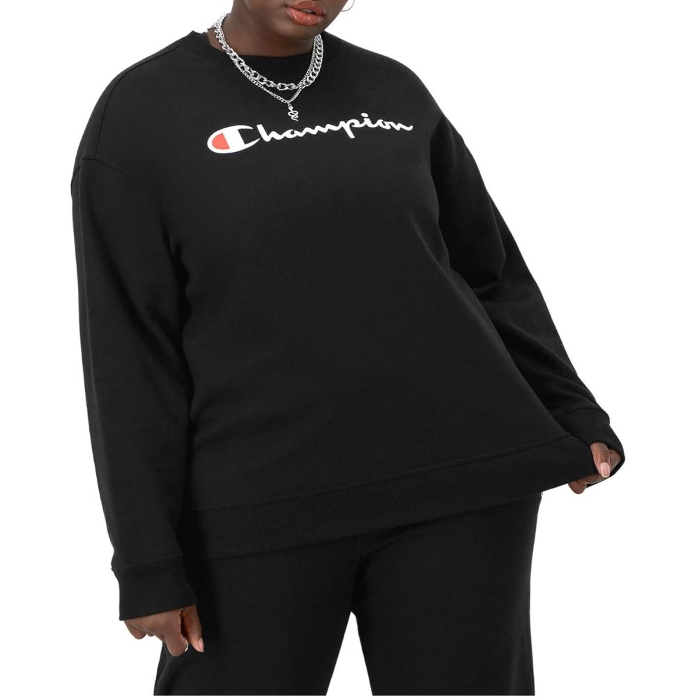 imageChampion Womens Sweatshirt Fleece Crewneck Sweatshirt Warm Sweatshirt for Women Plus Size AvailableBlack Classic Script Logo