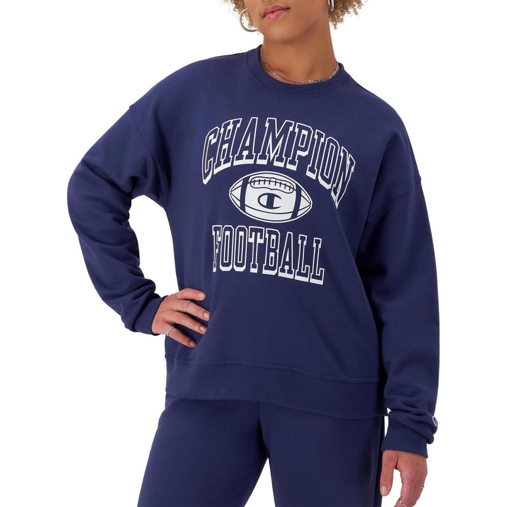 imageChampion Womens Sweatshirt Fleece Crewneck Sweatshirt Warm Sweatshirt for Women Plus Size AvailableBlown Glass Blue Champion Football