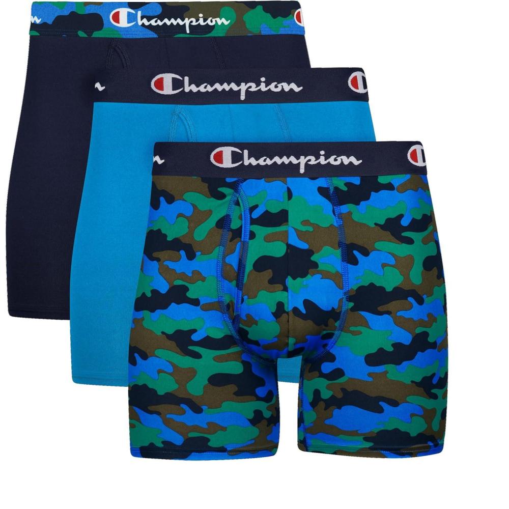 imageChampion mens Everyday Active Lightweight Stretch Variety Boxer Briefs  3 PackBlue Camo PrintBalboa BlueNavy  3 Pack