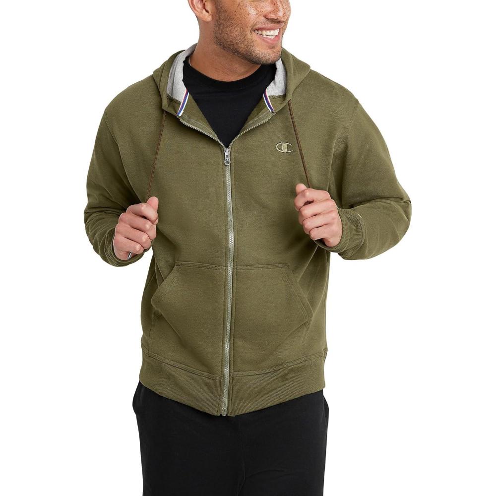 imageChampion mens Zipup Hoodie Comfortable Zipup Hoodie Sweatshirt for Men Reg Or Big ampamp TallCargo Olive  C Logo