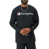 Champion Men’s Long Sleeve T-shirt, Classic T-shirt for Men (Reg. Or Big & Tall)(Black Script)