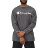 Champion Men’s Long Sleeve T-shirt, Classic T-shirt for Men (Reg. Or Big & Tall)(Granite Heather – Classic Script Logo)
