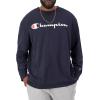 Champion Men’s Long Sleeve T-shirt, Classic T-shirt for Men (Reg. Or Big & Tall)(Navy – Classic Script Logo)