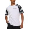 Champion Rash Guard for Men Short Sleeve, Mens Swim Shirt, Sun Shirt UPF+ 50 UV Protection, SPF Quick Drying Rashguard(White Multi)