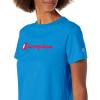 Champion Women’s Classic Short Sleeve Graphic T-Shirt, Standard Fit, Script Logo(Deep Blue Water Script)