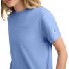 Champion Women’s Classic Short Sleeve Graphic T-Shirt, Standard Fit, Script Logo(Pewter Blue – Small Tonal Script Logo)