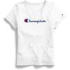 Champion Women’s Classic Short Sleeve Graphic T-Shirt, Standard Fit, Script Logo(White Script (Retired))