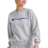 Champion Women’s Sweatshirt, Fleece, Crewneck Sweatshirt, Warm Sweatshirt for Women (Plus Size Available)(Oxford Gray – Classic Script Logo)